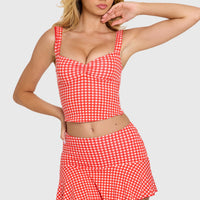 « Tendresse » — Haut Bustier Ruché, Rouge Vichy — jiblia.store