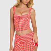 « Tendresse » — Haut Bustier Ruché, Rouge Vichy — jiblia.store