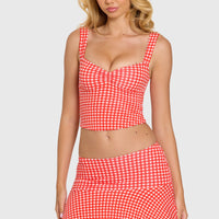 « Tendresse » — Haut Bustier Ruché, Rouge Vichy — jiblia.store
