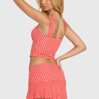 « Tendresse » — Haut Bustier Ruché, Rouge Vichy — jiblia.store