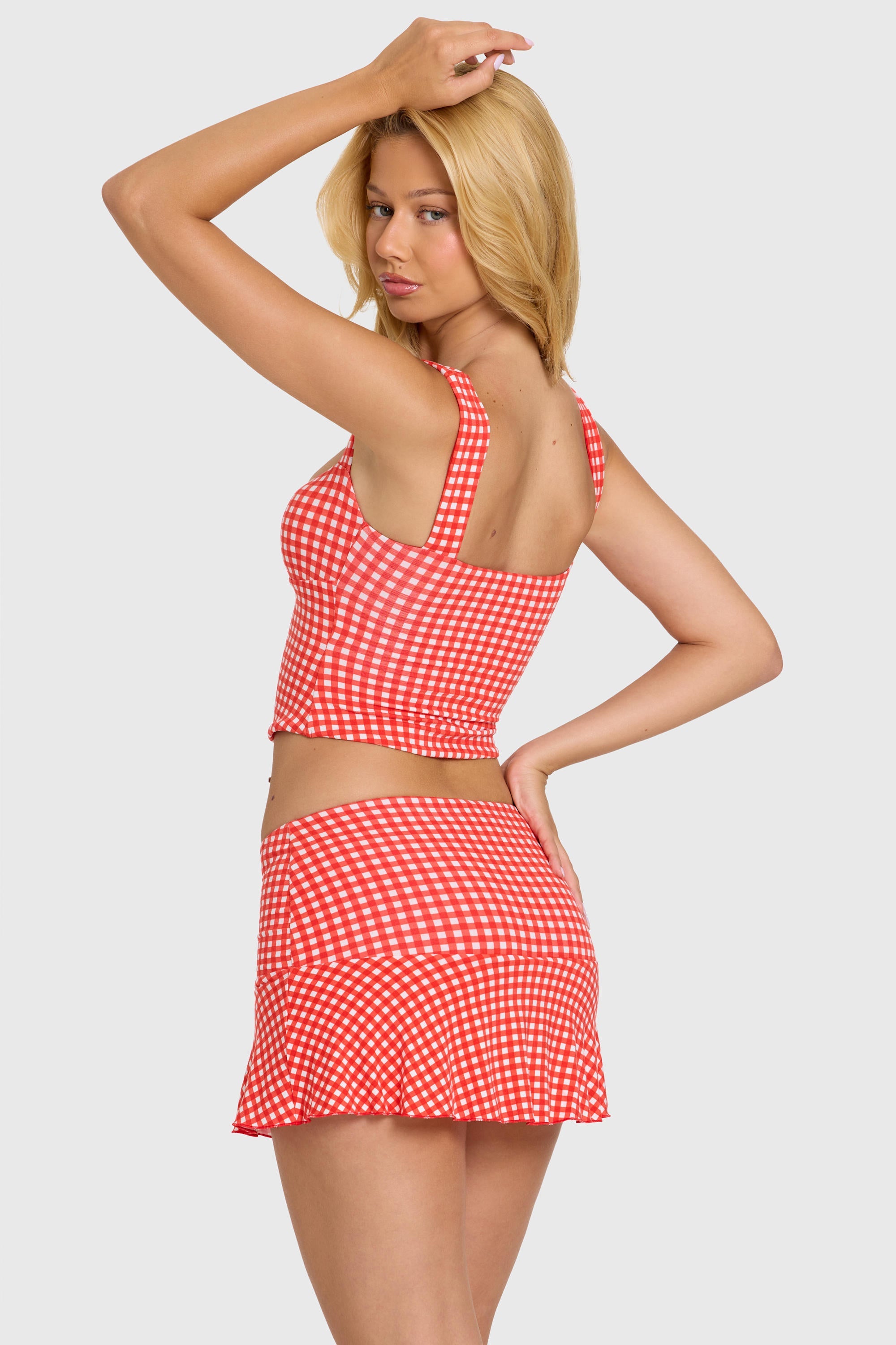 « Tendresse » — Haut Bustier Ruché, Rouge Vichy — jiblia.store