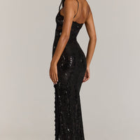 « Dentelle Nocturne » — Robe Longue Bordée de Dentelle, Noir