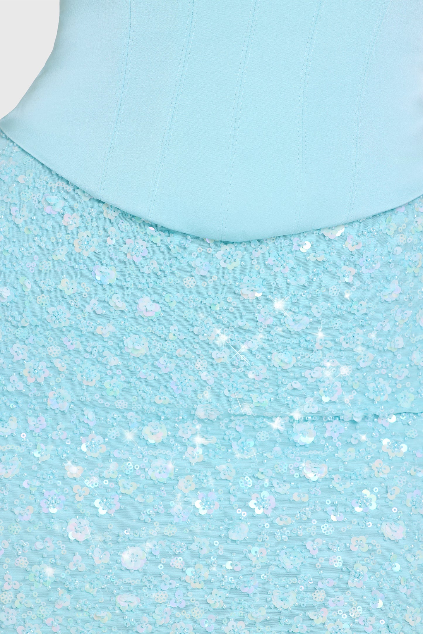 Robe courte turquoise bustier pailleté