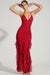 « Anley » — Robe Longue Dos Nu Ornée à Volants, Rouge