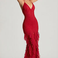 « Anley » — Robe Longue Dos Nu Ornée à Volants, Rouge