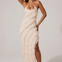 « Calico » — Robe Longue Croisée à Volants, Ivoire