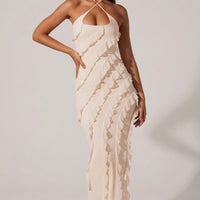 « Calico » — Robe Longue Croisée à Volants, Ivoire