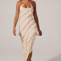 « Calico » — Robe Longue Croisée à Volants, Ivoire