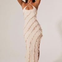 « Calico » — Robe Longue Croisée à Volants, Ivoire
