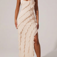 « Calico » — Robe Longue Croisée à Volants, Ivoire