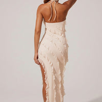 « Calico » — Robe Longue Croisée à Volants, Ivoire