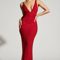 « Colmar » — Robe de Soirée Décolletée Ornée, Rouge