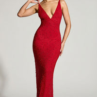 « Colmar » — Robe de Soirée Décolletée Ornée, Rouge