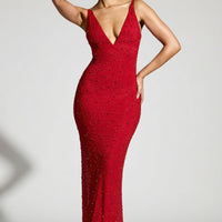 « Colmar » — Robe de Soirée Décolletée Ornée, Rouge