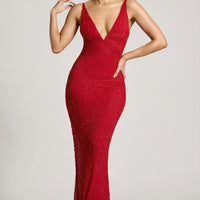 « Colmar » — Robe de Soirée Décolletée Ornée, Rouge