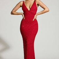 « Colmar » — Robe de Soirée Décolletée Ornée, Rouge