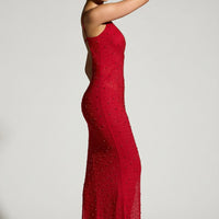 « Colmar » — Robe de Soirée Décolletée Ornée, Rouge