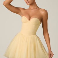 « Dottie » — Robe Mini Corset en Tulle, Jaune