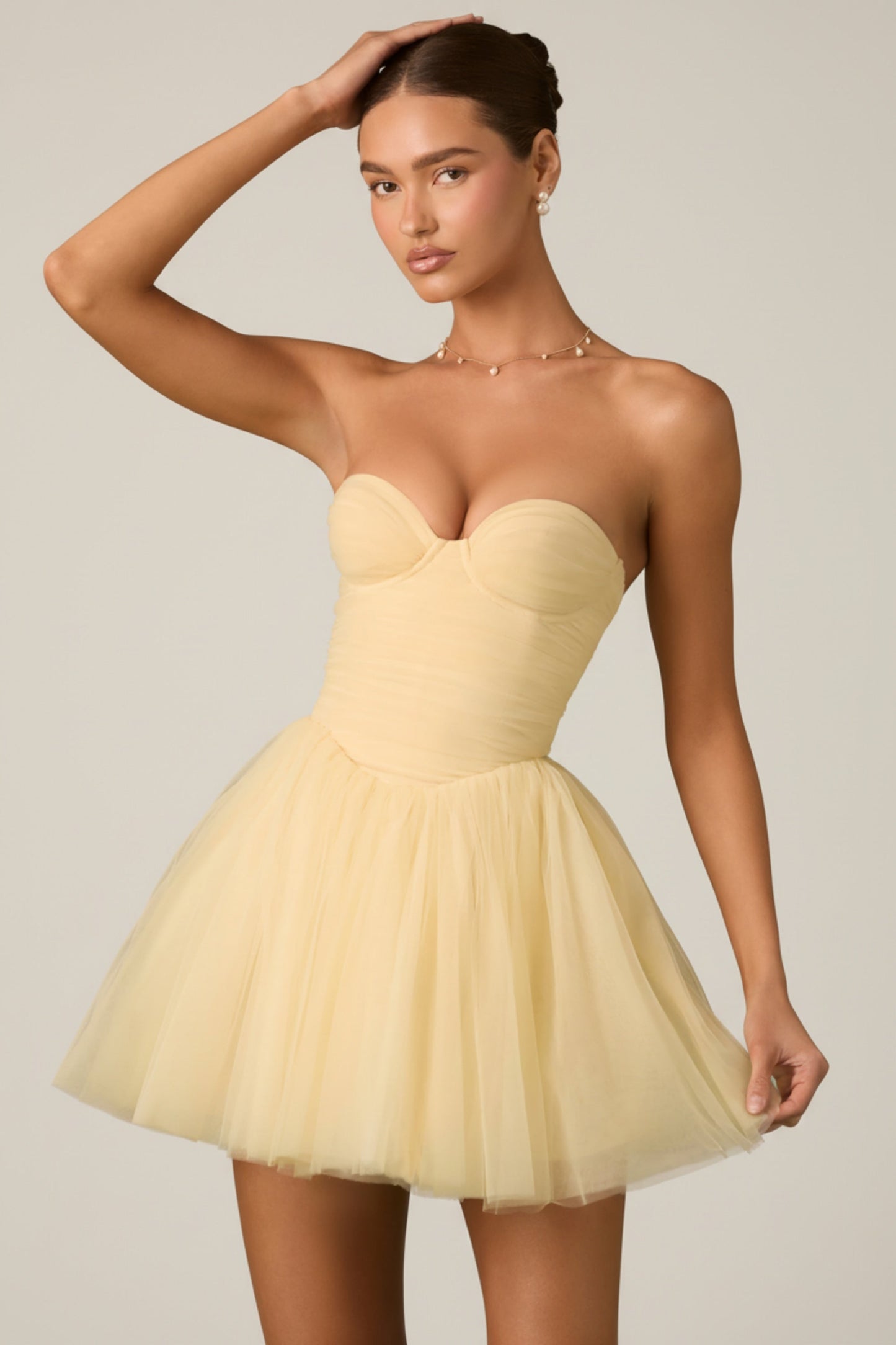 « Dottie » — Robe Mini Corset en Tulle, Jaune
