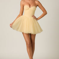 « Dottie » — Robe Mini Corset en Tulle, Jaune