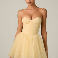 « Dottie » — Robe Mini Corset en Tulle, Jaune