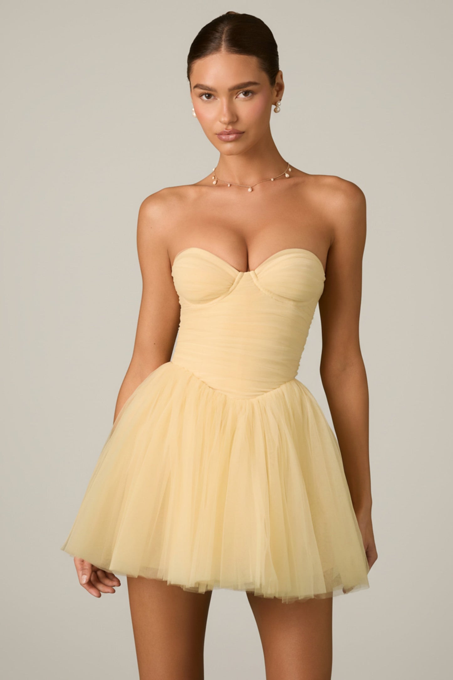 « Dottie » — Robe Mini Corset en Tulle, Jaune