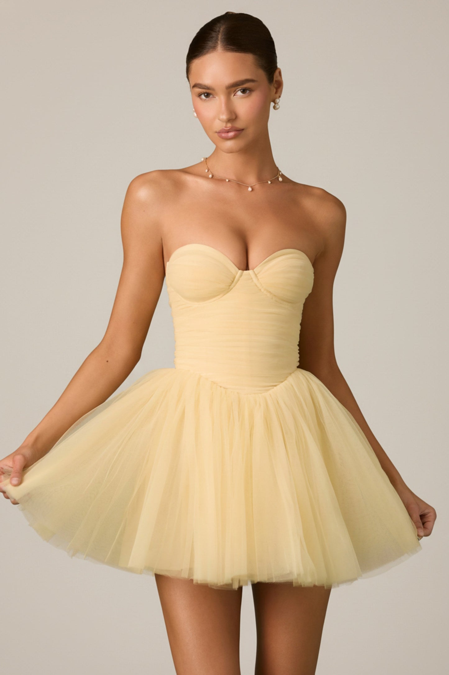« Dottie » — Robe Mini Corset en Tulle, Jaune
