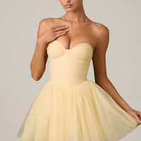 « Dottie » — Robe Mini Corset en Tulle, Jaune
