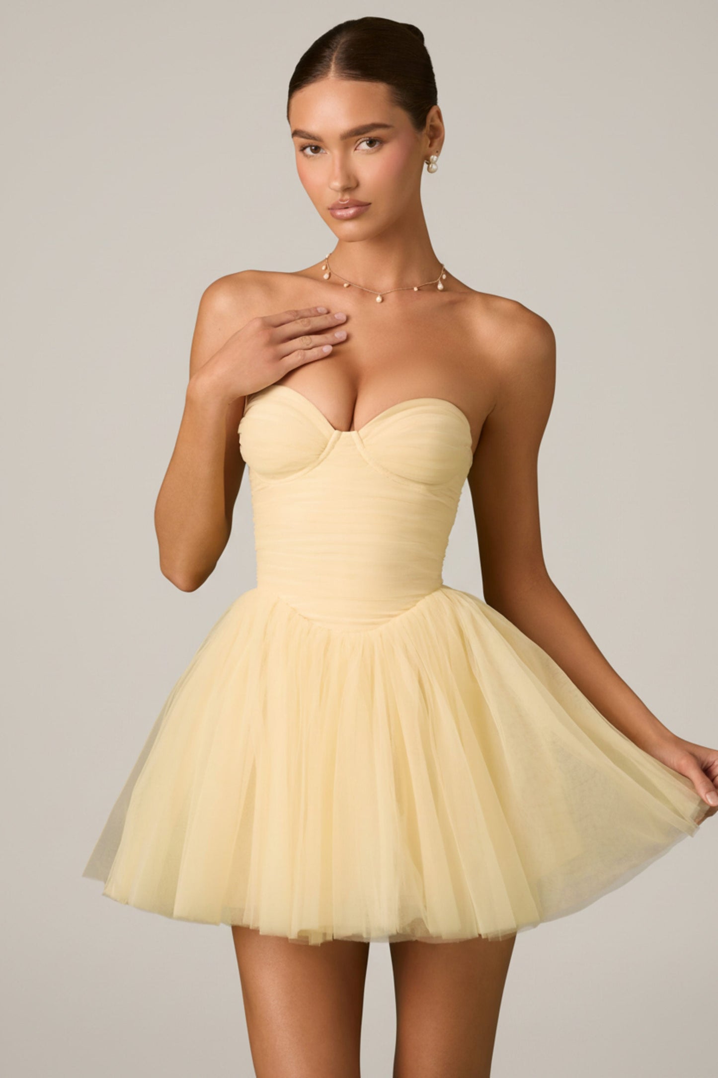« Dottie » — Robe Mini Corset en Tulle, Jaune