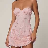 « Ingénue » — Robe Courte Bandeau Pailletée, Rose Ballet