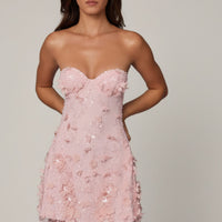 « Ingénue » — Robe Courte Bandeau Pailletée, Rose Ballet