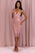 « Rose d’Opale » — Robe Midi Dos-Nu Ornée, Rose Poudré