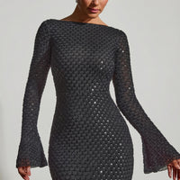 « Grazina » — Robe Mini Manches Évasées Dos Nu, Noir