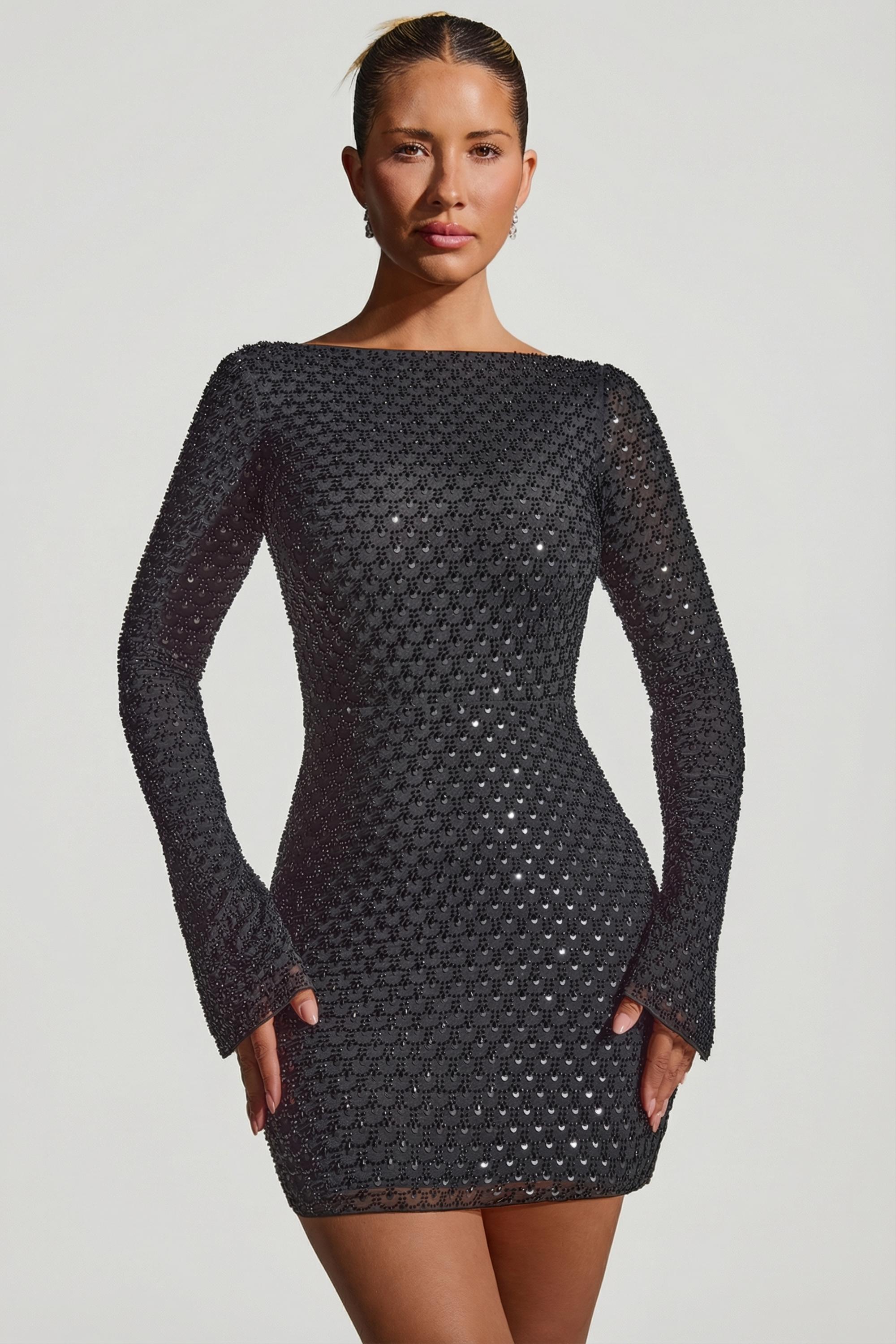 « Grazina » — Robe Mini Manches Évasées Dos Nu, Noir