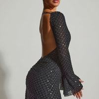 « Grazina » — Robe Mini Manches Évasées Dos Nu, Noir