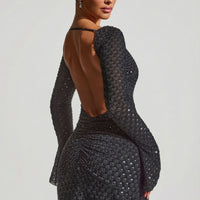 « Grazina » — Robe Mini Manches Évasées Dos Nu, Noir