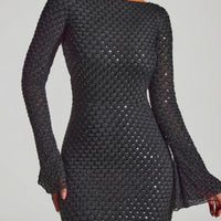 « Grazina » — Robe Mini Manches Évasées Dos Nu, Noir