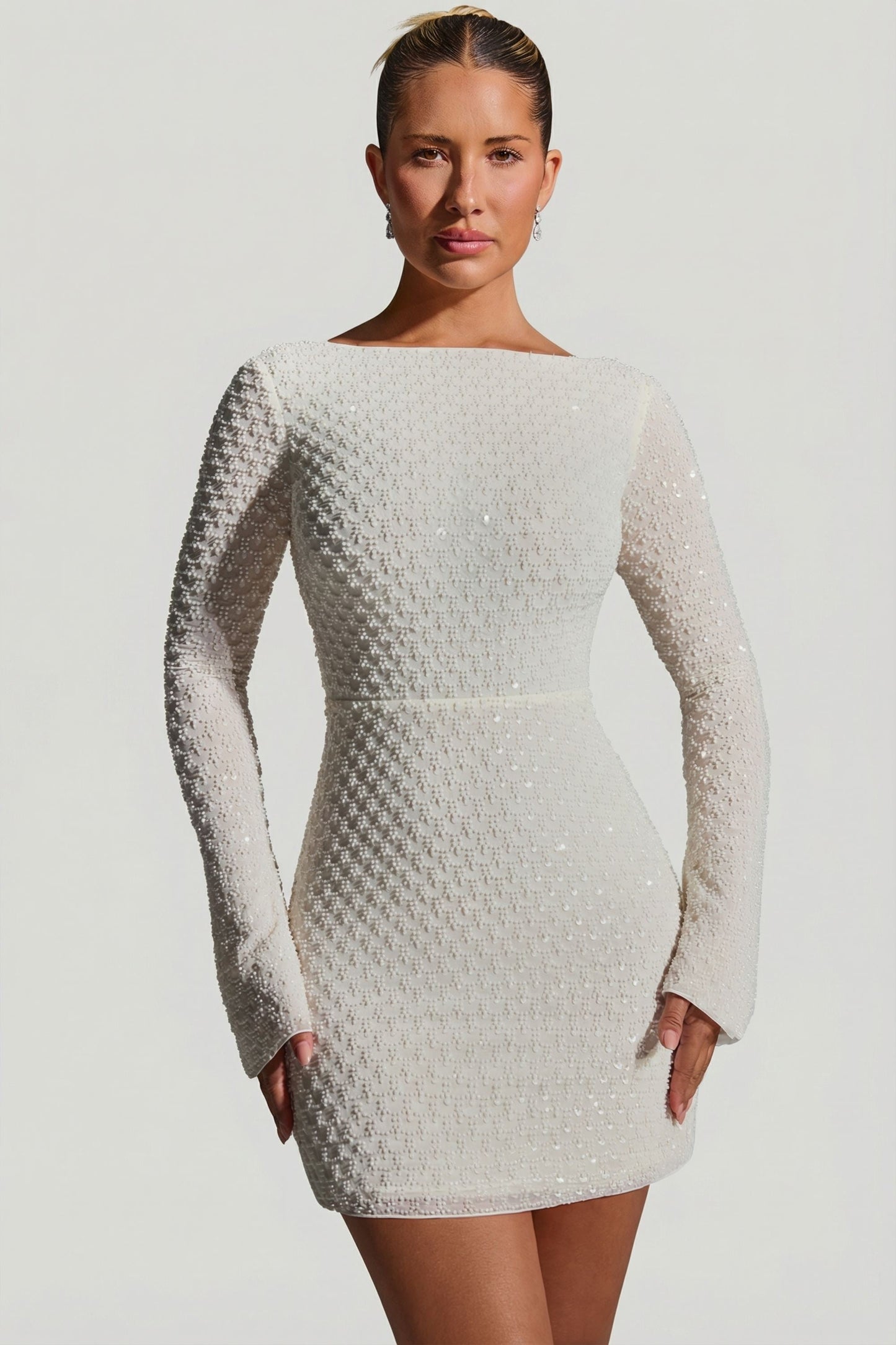 « Grazina » — Robe Mini Manches Évasées Dos Nu, Blanc