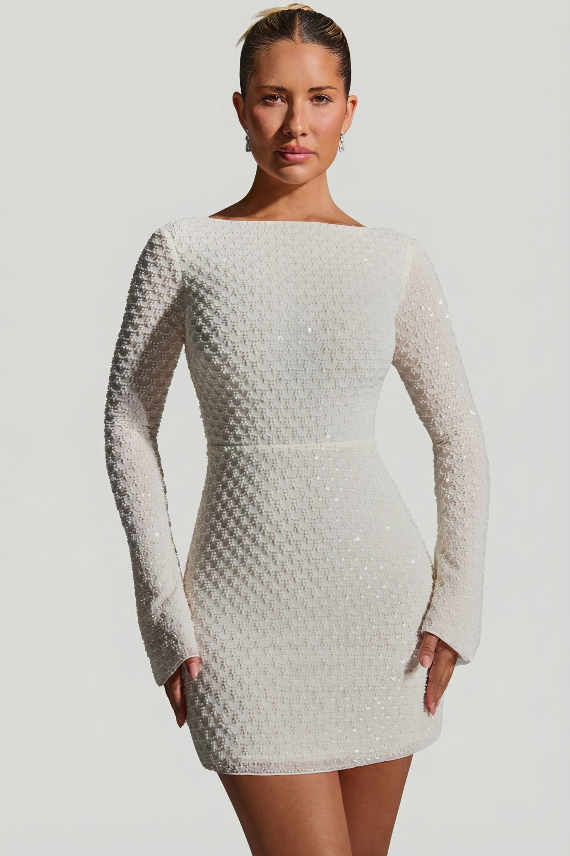 « Grazina » — Robe Mini Manches Évasées Dos Nu, Blanc
