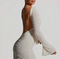 « Grazina » — Robe Mini Manches Évasées Dos Nu, Blanc