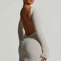« Grazina » — Robe Mini Manches Évasées Dos Nu, Blanc