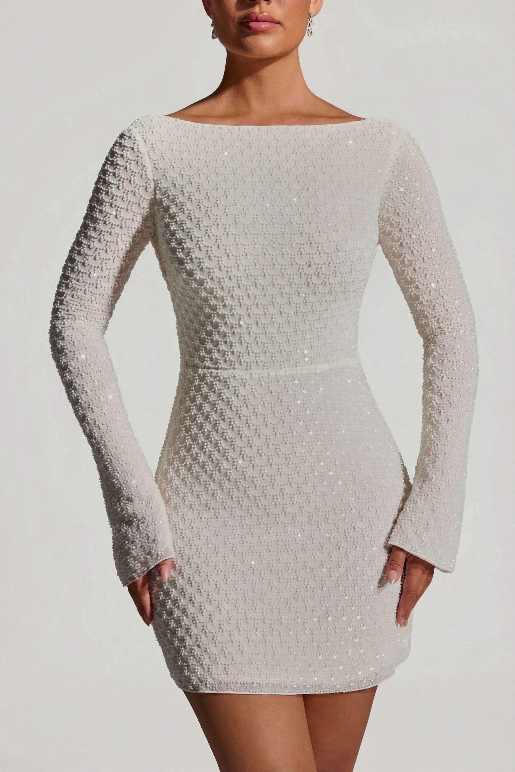 « Grazina » — Robe Mini Manches Évasées Dos Nu, Blanc