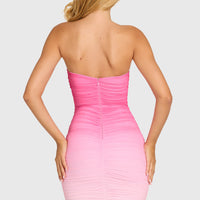 « Brume » — Robe Mini Bodycon Maille Dégradée, Rose Ombré