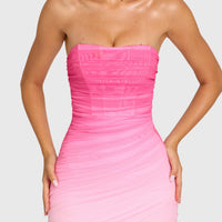 « Brume » — Robe Mini Bodycon Maille Dégradée, Rose Ombré