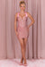 « Pétale Lumineux » — Robe Courte Dos-Nu Ornée, Rose Poudré