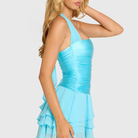 « Soie » — Robe Mini Satin Corset, Aigue-marine
