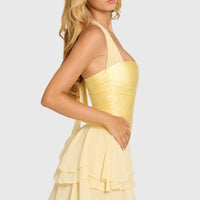 « Soie » — Robe Mini Satin Corset, Beurre