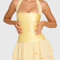 « Soie » — Robe Mini Satin Corset, Beurre