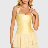 « Soie » — Robe Mini Satin Corset, Beurre