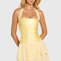 « Soie » — Robe Mini Satin Corset, Beurre